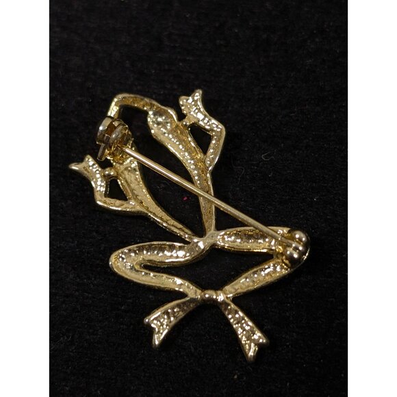 Vintage Gold Tone Frog Brooch Pin Silhouette Style Classic Retro - Picture 3 of 5